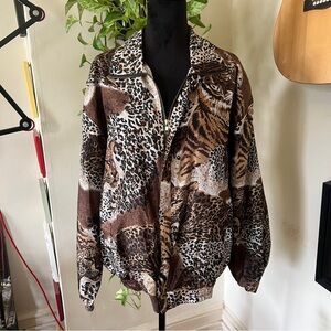 Vtg 90s Specialty Collection Animal Print Leopard Tiger Silk Jacket - Sz L